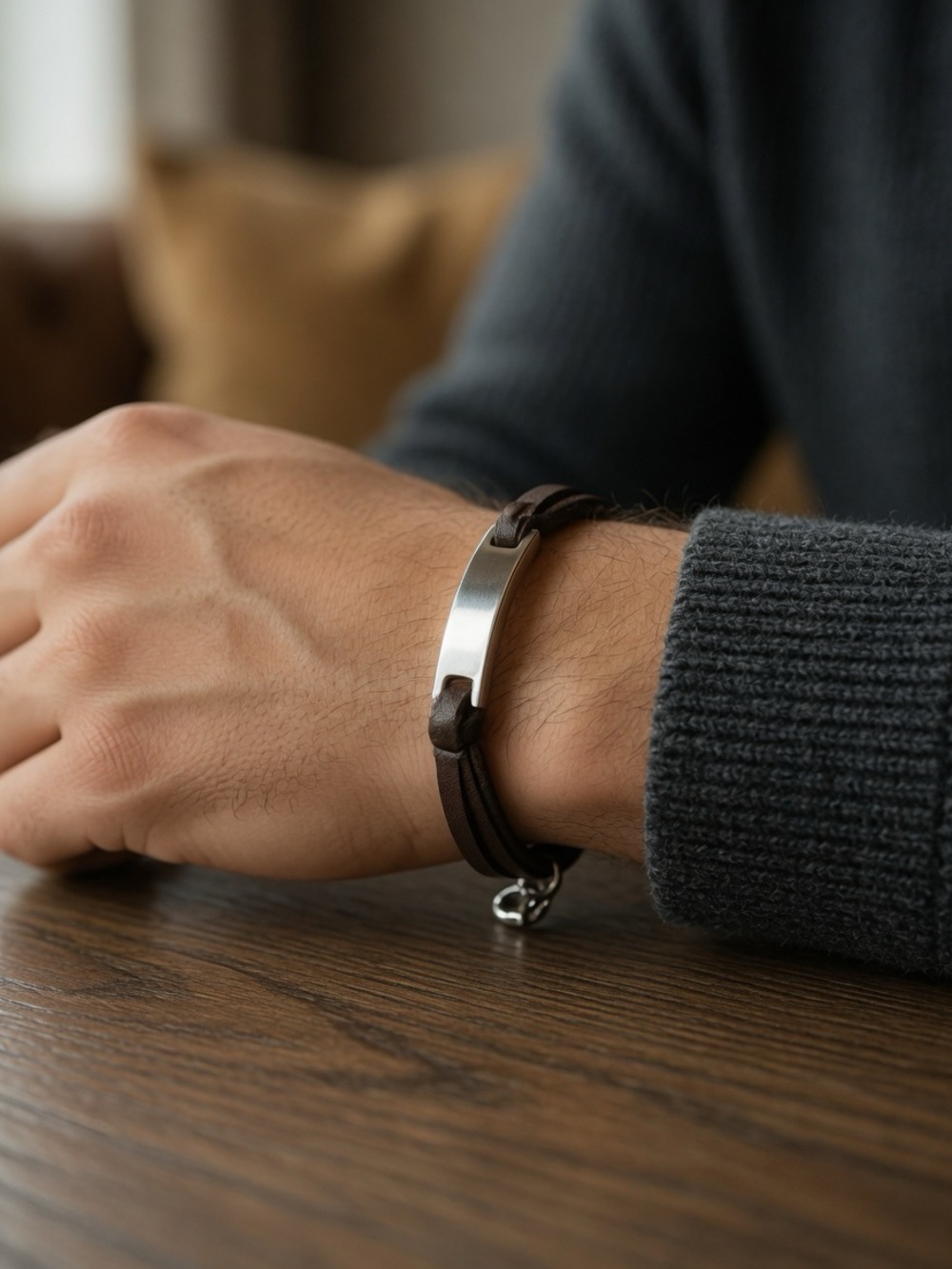 Plunder Brown Leather Bracelet w/ Silver Plate